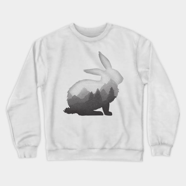 Dramabite Rabbit Bunny Hare Double Exposure Surreal Wildlife Animal Crewneck Sweatshirt by dramabite